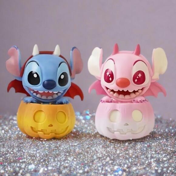 Other - Stitch & Angel Figurine - Pink Halloween Devil In Pumpkin, Kawaii Spooky SET
